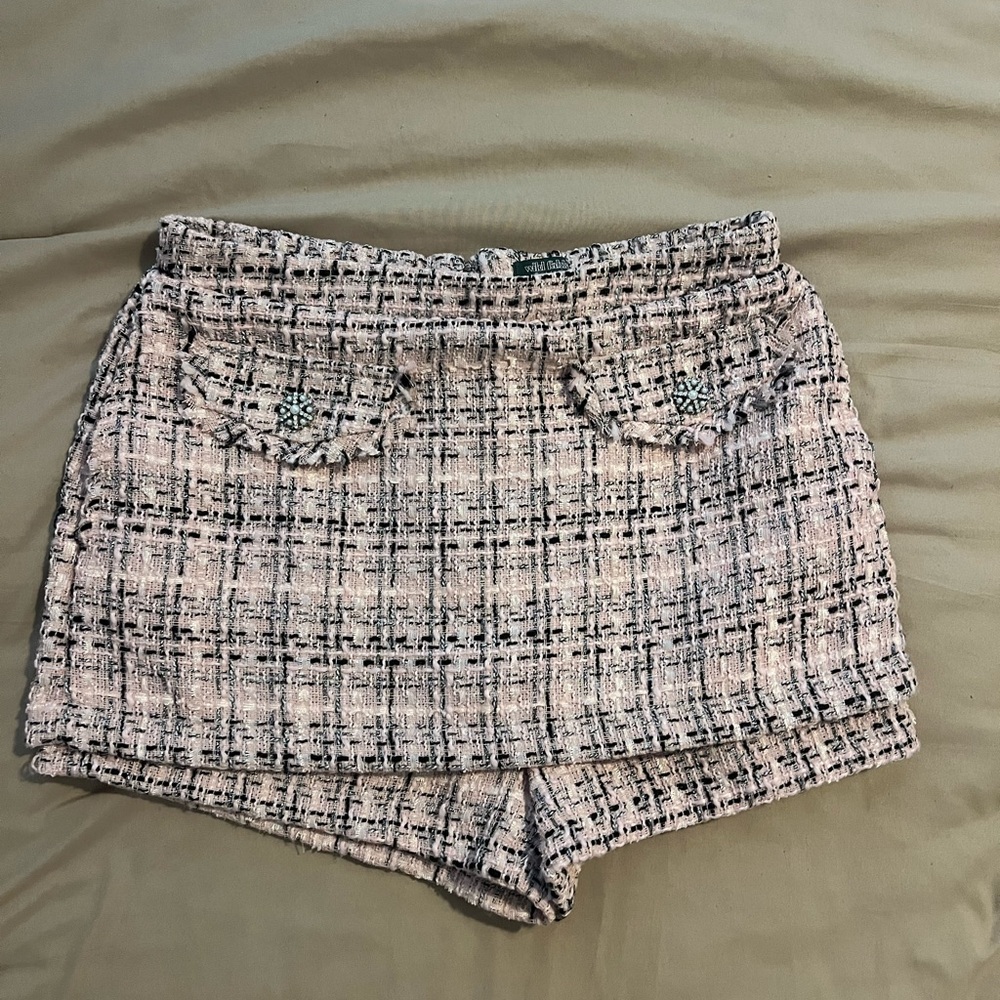 Wild Fable Tweed Skort Shorts Women’s Size Small Pink Black White Textured Fray